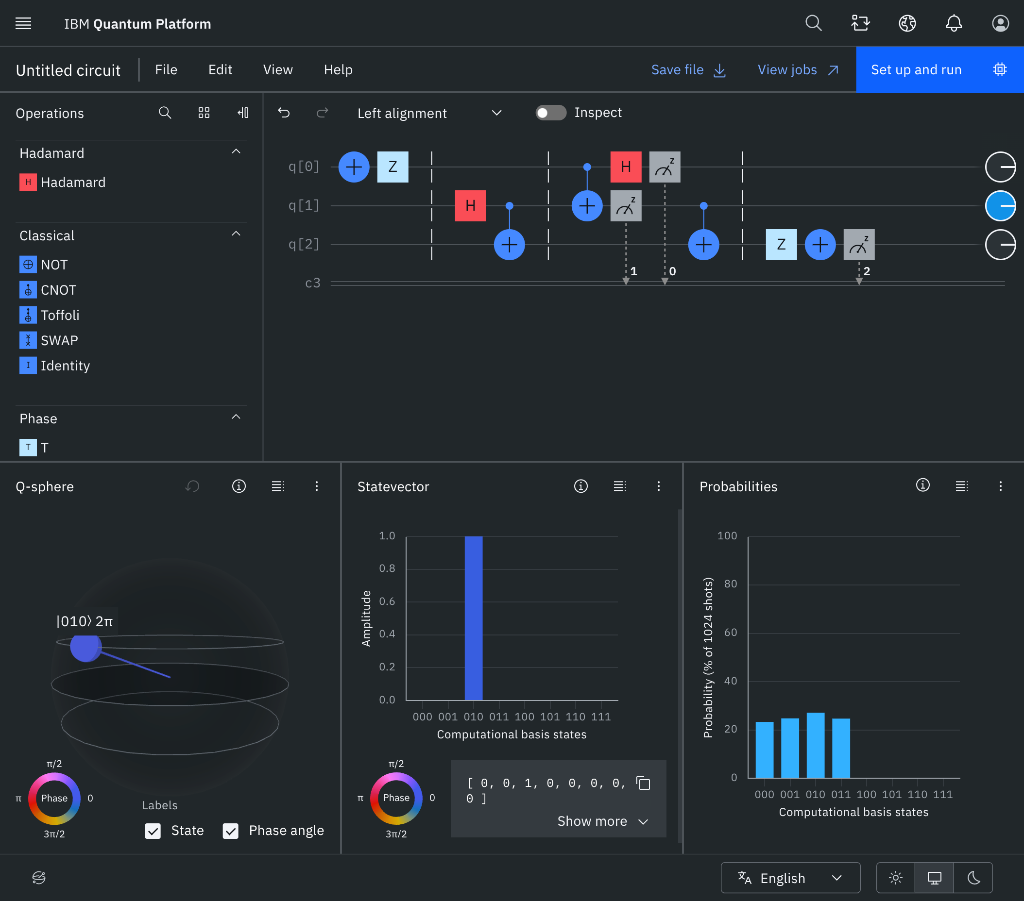 Full teleportation circuit in IBM Quantum Composer
