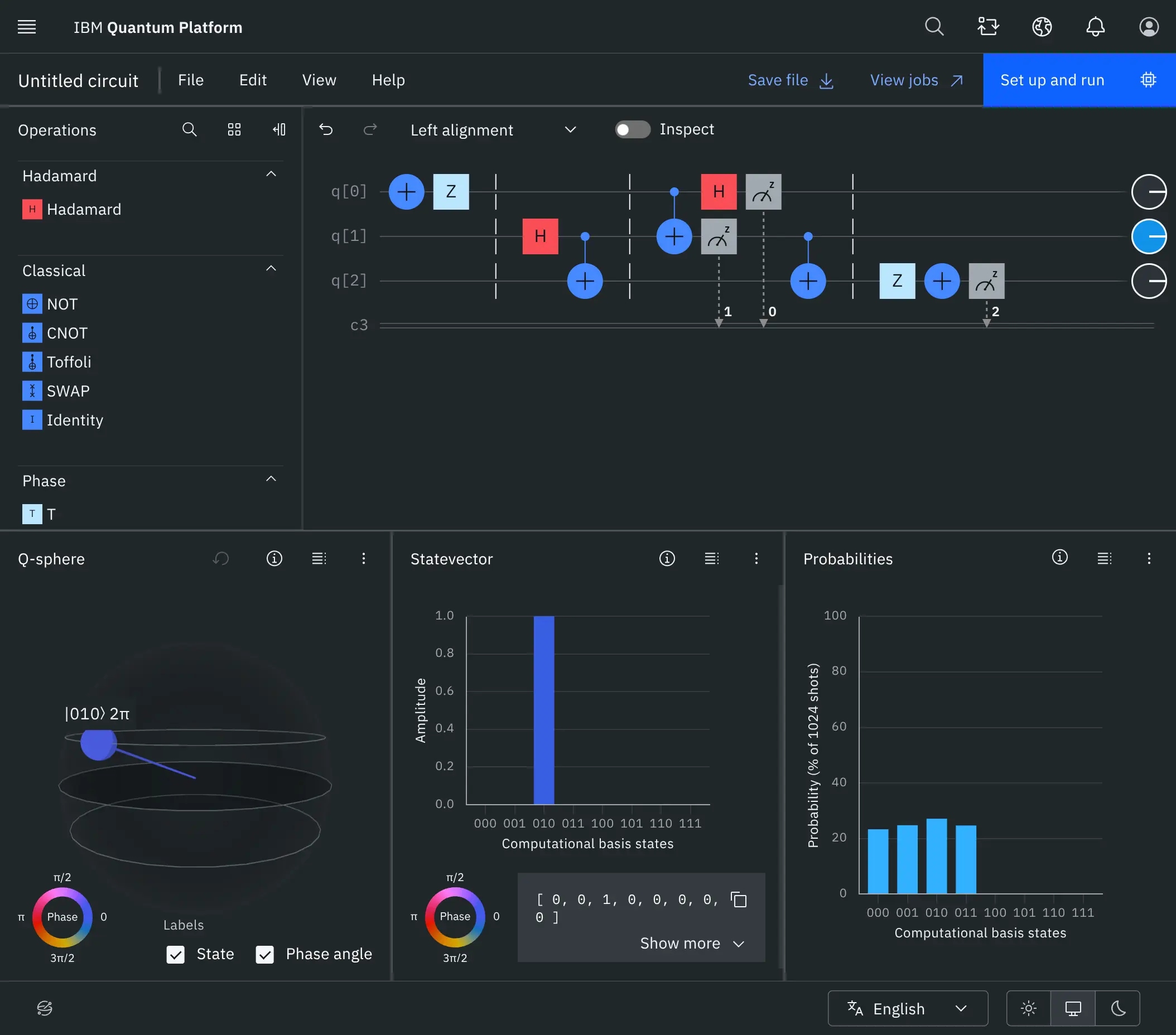 Full teleportation circuit in IBM Quantum Composer