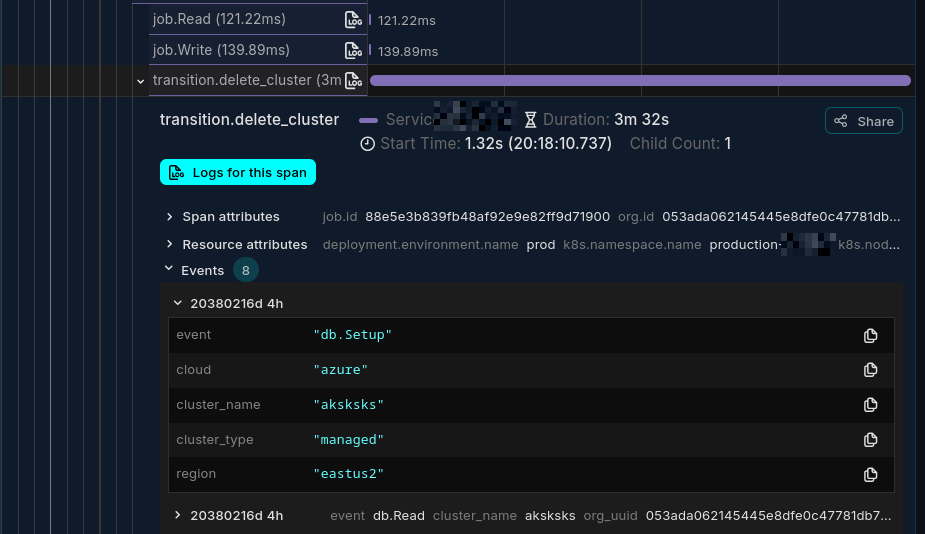 Example of using events within a span